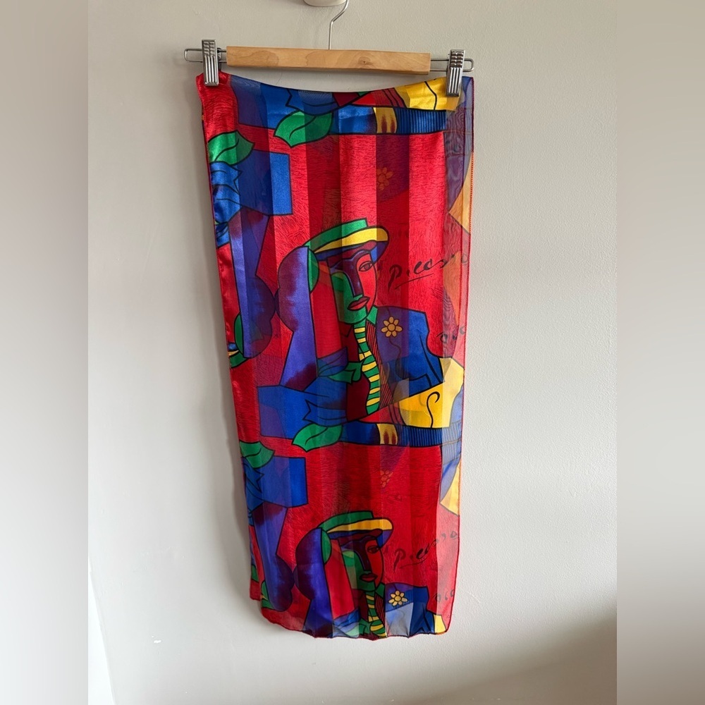 Picasso Babe Colorful Abstract Portrait Scarf Wrap Cubist Art Print Red Blue